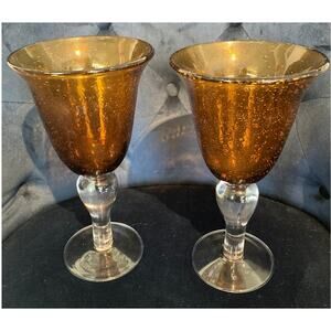 Artland Amber Glass Bubble 8" Water Wine Goblets set of 2